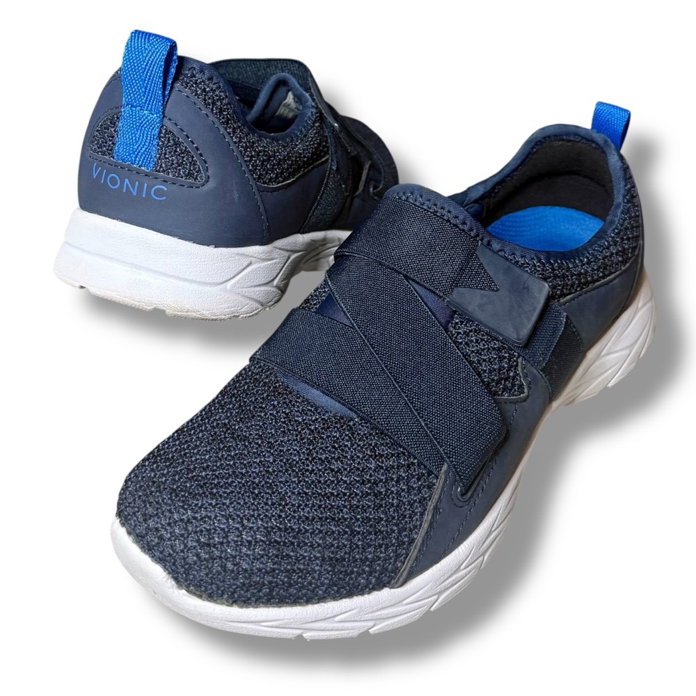 VIONIC Women's Aimmy Navy Blue Slip On Adjustable Strap Sneakers